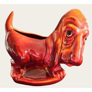 Vintage Hickok Ceramic Basset Hound Figurine Planter MCM Kitsch Retro
